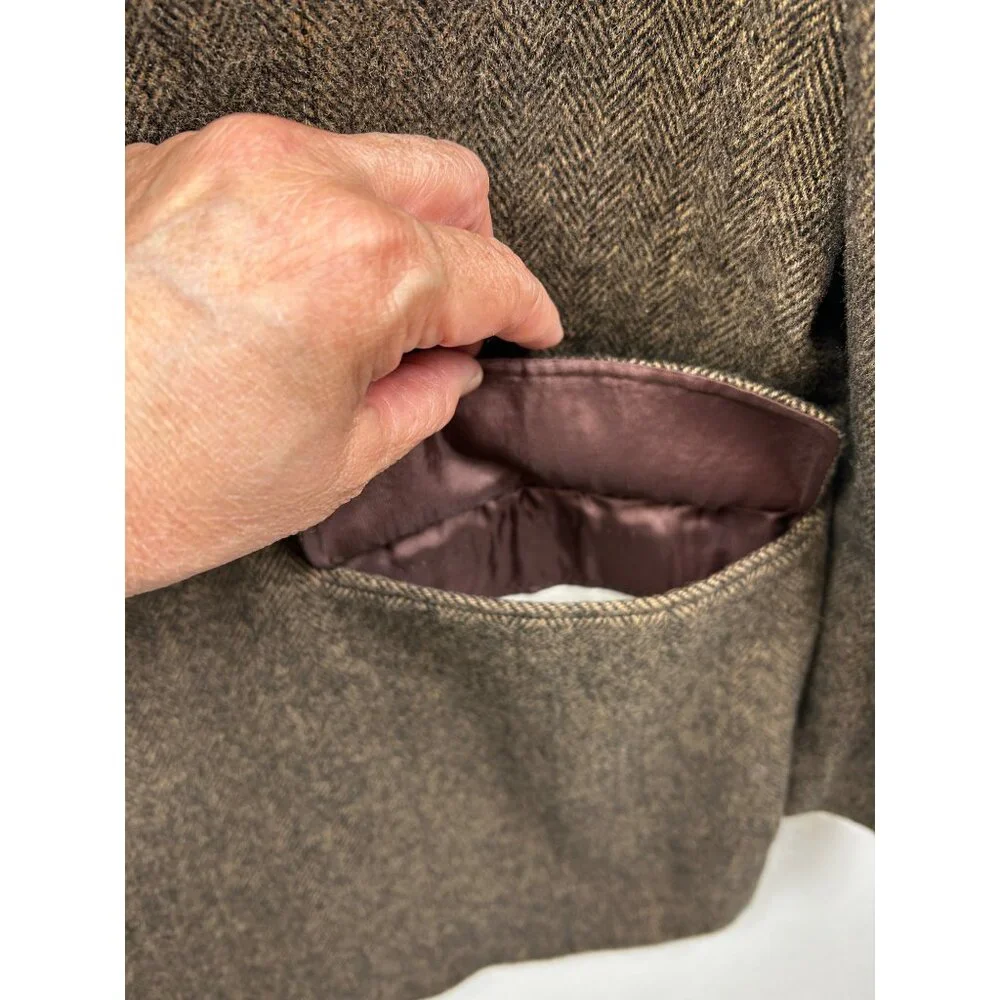 CHERESKIN Blazer Mens 44R Brwn Herringbone Camel Hair Blend Sport Coat Italy Vtg